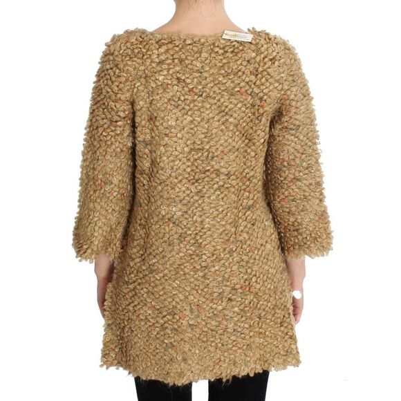 PINK MEMORIES Textured Knit Cardigan 34 Sleeve VNeck Women Beige Sweaters - Picture 3 of 6